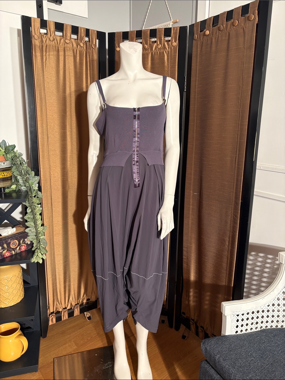 Steel Blue Sleeveless Romper Dress with Zipper Front From Crea Concept